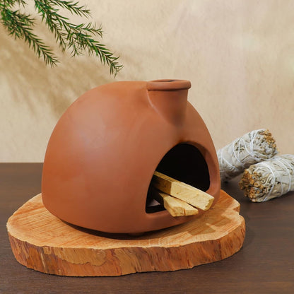 MOUGIGI Terracotta Palo Santo Holder - Modern Chiminea Incense Burner for Yoga, Meditation, and Energy Cleansing - Wood Sticks Dish, Sage Ash Catcher, Smudge Bowl, Cone Burner - Unique Meditation Gift