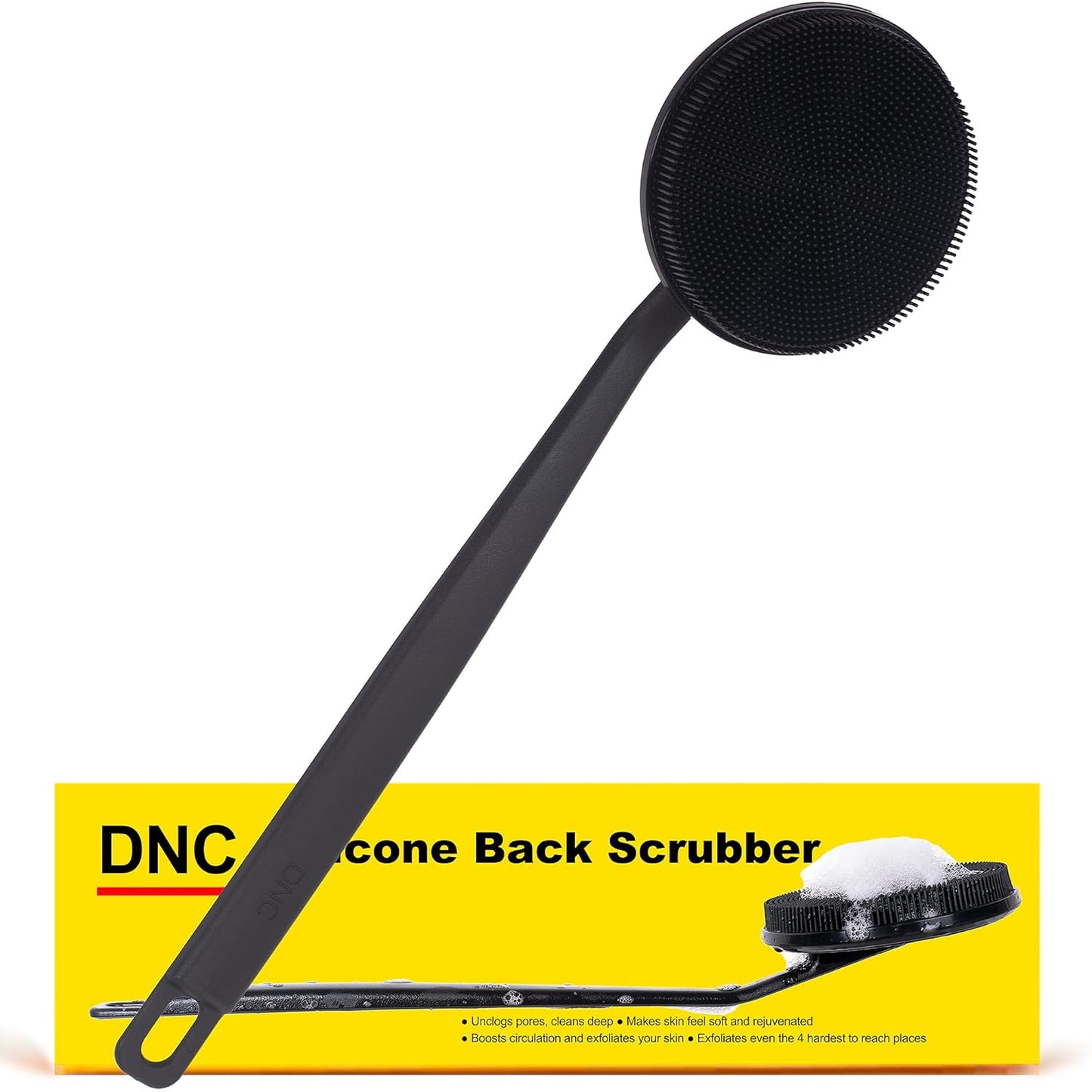 DNC Back Scrubber for Shower Soft Silicone Bath Body Brush with Long Handle (Black)