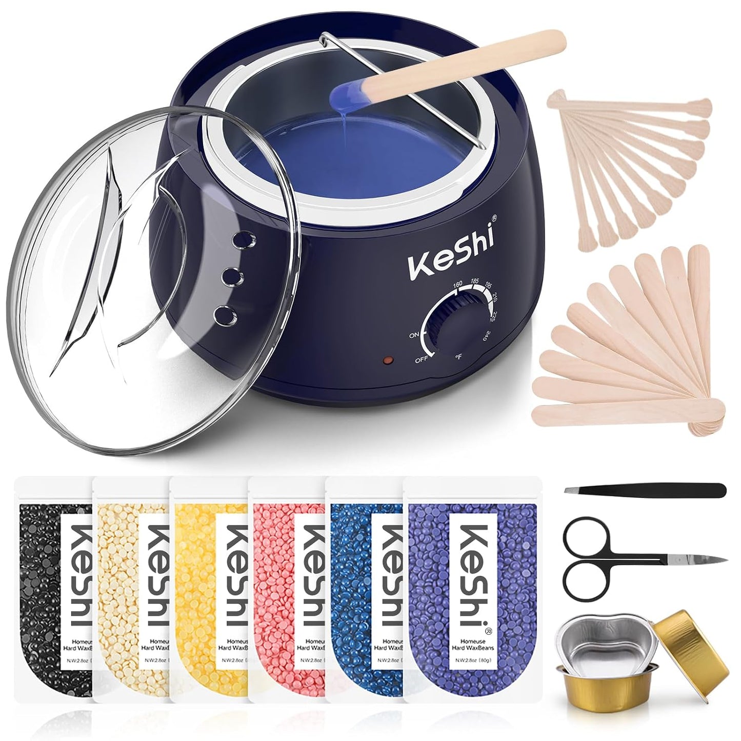 KeShi Waxing Kit, Painless Hair Removal Wax Warmer with 6 Bags Hard Wax Beans for Full Body, Legs, Face, Eyebrows & Bikini— Ideal for Both Women & Men