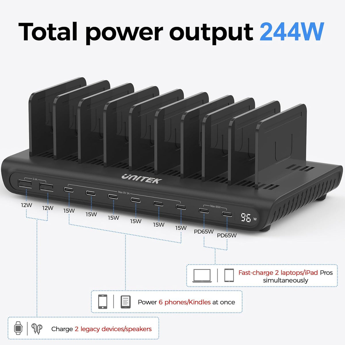 Unitek 10 USB Charging Station Multiple Devices for iPad Tablet iPhone Mic