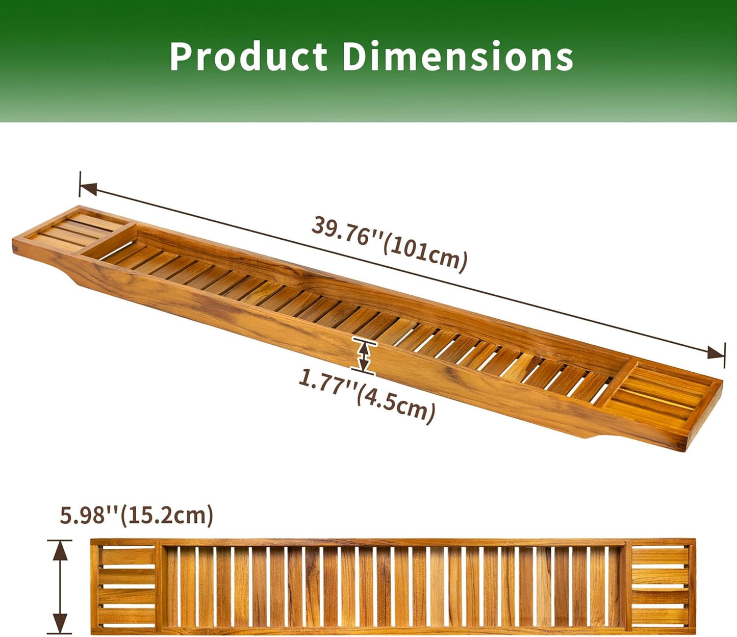 VaeFae Teak Bathtub Tray, Wooden Bath Caddy for Bathtub, Bath Tub Wood Table for Tub