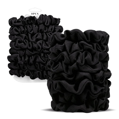 Satin Scrunchies for Women – 8PCS Blush & Brown Silk Hair Ties Set – No Crease, Frizz-Free, Gentle Elastic Hair Bands, Soft & Stylish Everyday Hair Accessories Gifts