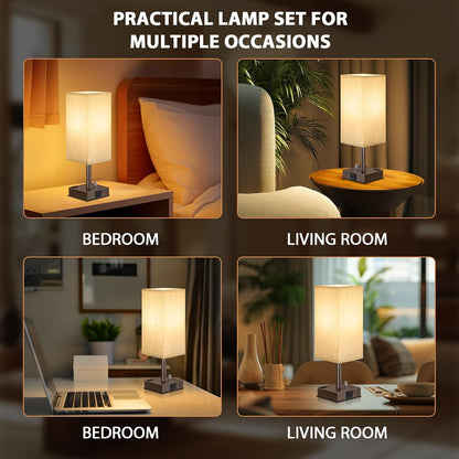 Bedside Table Lamps Set of 2 for Bedroom - Dimmable, USB C+A, 2 AC Outlets