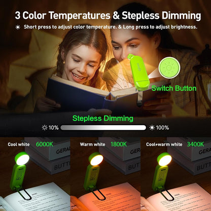 VAVOFO USB Rechargeable Book Light, Blue Light Blocking, Amber Clip-On Bookmark Shaped Reading Light, Eye Care 6 LEDs With 9 Lighting Modes for Bookworms (Grey)