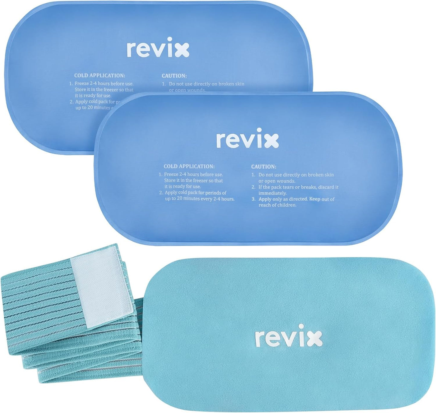 REVIX Ice Packs for Injuries Reusable, 2 Packs Hot and Cold Pack with Adjustable Strap, Flexible Ice Wraps for Joints and Muscle, Rotator Cuff, Back, Knee Discomfort Relief (10" x 5" Blue)