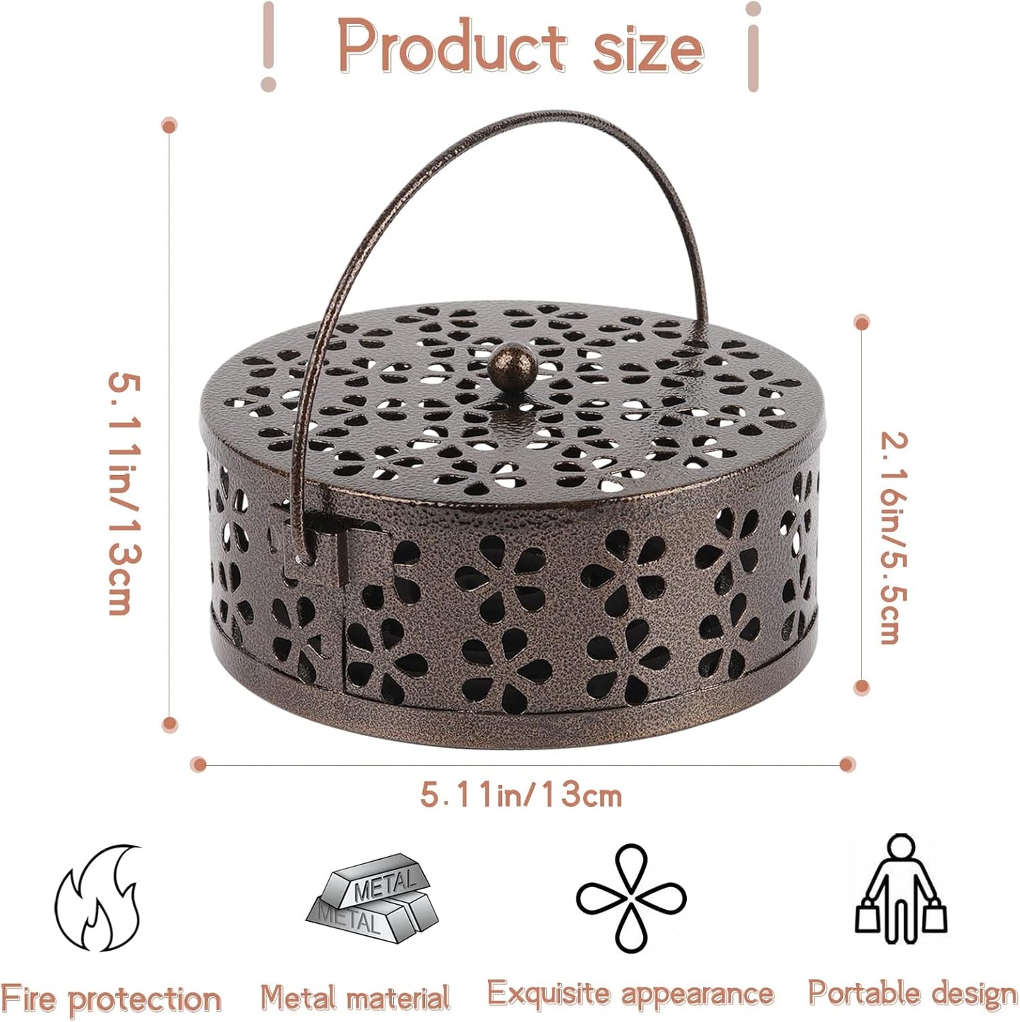 Portable Iron Mosquito Coil Holder with Handle for Outdoor, Bronze