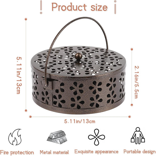 Portable Iron Mosquito Coil Holder with Handle for Outdoor, Bronze
