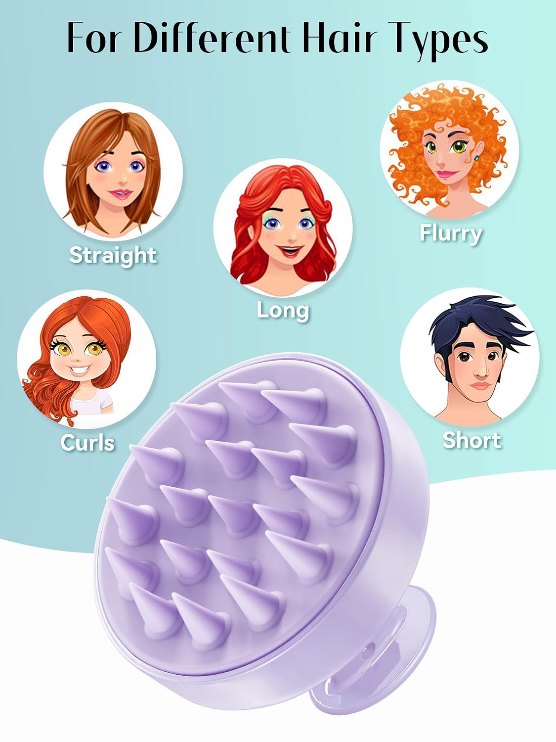 HEETA Scalp Massager Hair Growth, Soft Silicone Scalp Scrubber Shampoo Brush for Exfoliation, Dandruff Removal Head Massage Stress Relax, Wet & Dry Use for Thick Thin Curly Hair Care, Black