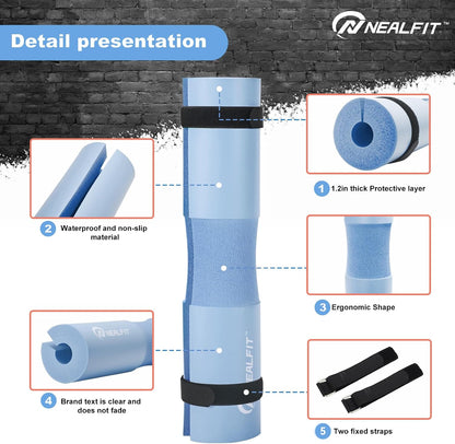 NEALFIT Barbell Pad Squat Pad for Squats—Squat Bar Pad—Great for Weightlifting,Lunges and Hip Thrusts—Foam Sponge Pad—Fit Standard and Olympic Bars Perfectly