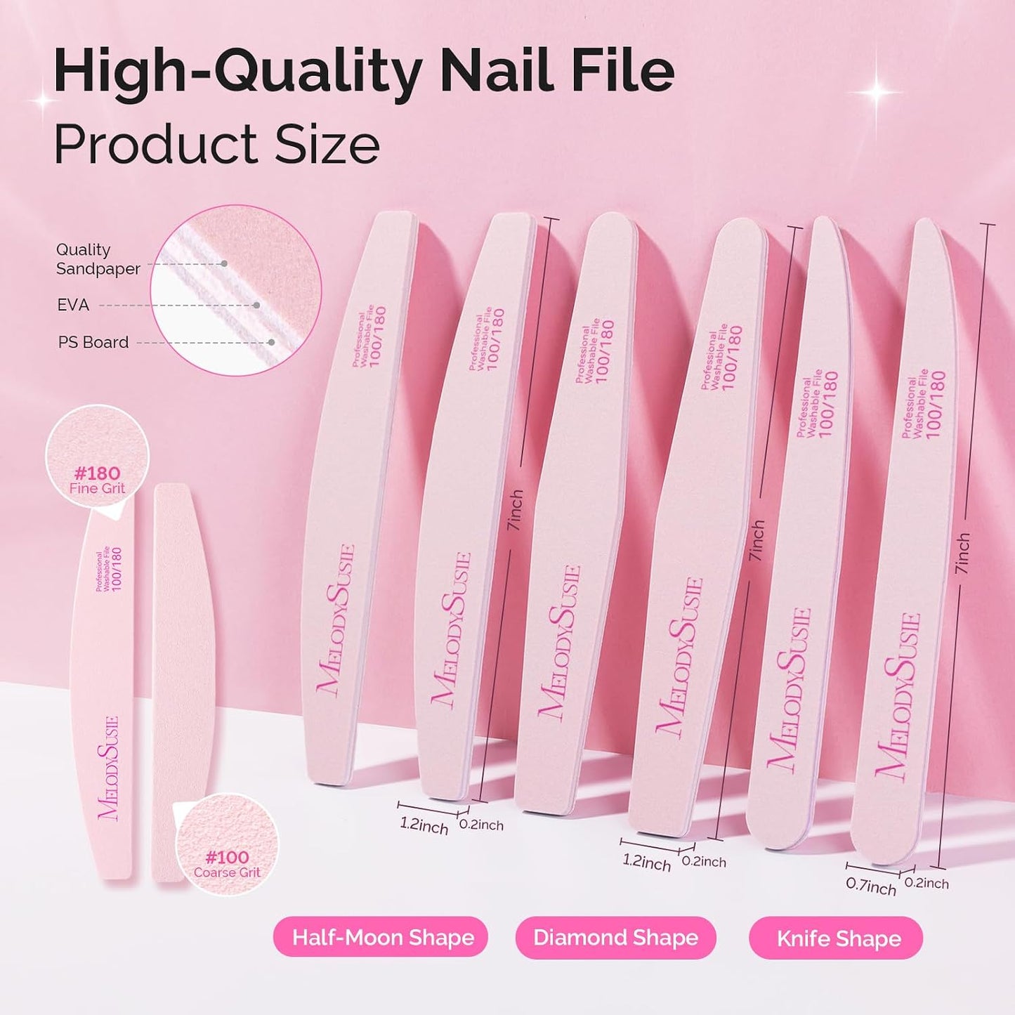 MelodySusie 16Pcs Professional Nail Buffer Kit,Nail Files and Buffers,Nail Buffer Block,Nail Brush, Nail File Buffers Kit for Natural Nails,DIY,Home Use,Salon（100/180 Grit）