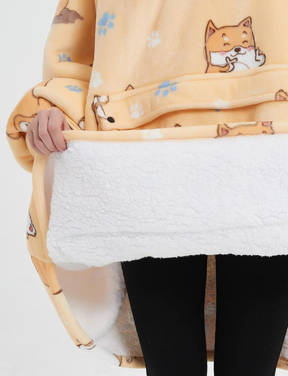 KFUBUO Wearable Blanket Hoodie for Adults Sherpa All Patterns Cat Oversized Sweatshirt Blanket with Pockets for Women