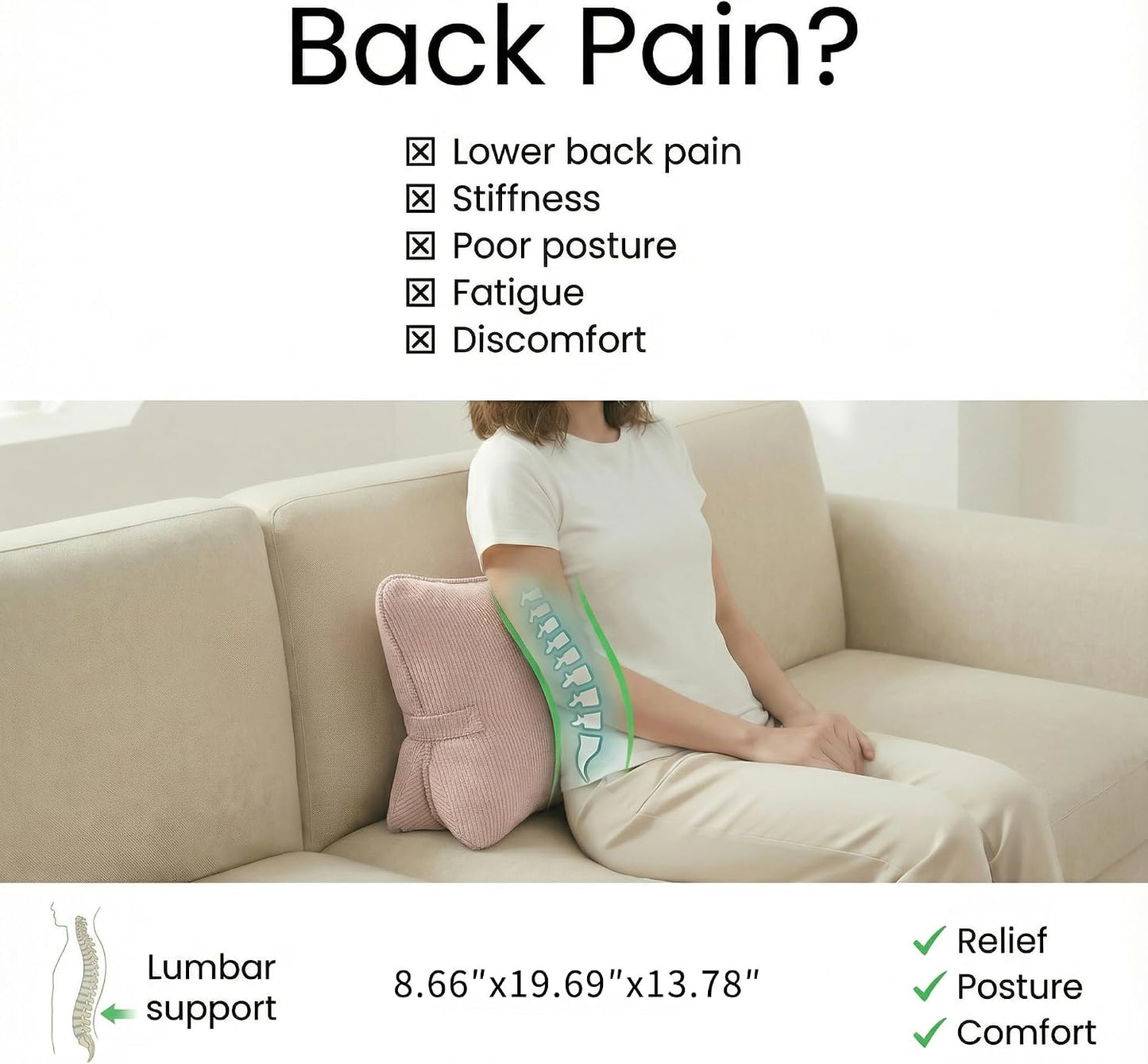 Pat. Pend. Corduroy Lumbar Support Back Pillow for Watching TV, Reading & Gaming, Ergonomic Triangle Support Cushion for Sofa, Armchair & Bed Sitting, Removable Washable Cover, Beige Gray
