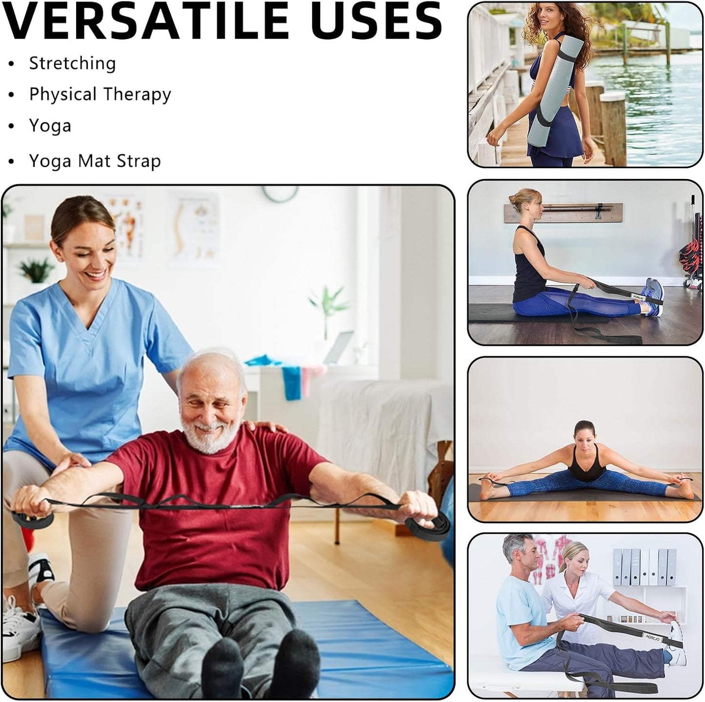 AGREJO Stretching Strap Yoga Strap Physical Therapy for Home Workout, 10 Loops Non-Elastic Stretch Band for Pilates, Flexibility, Exercise and Gymnastics