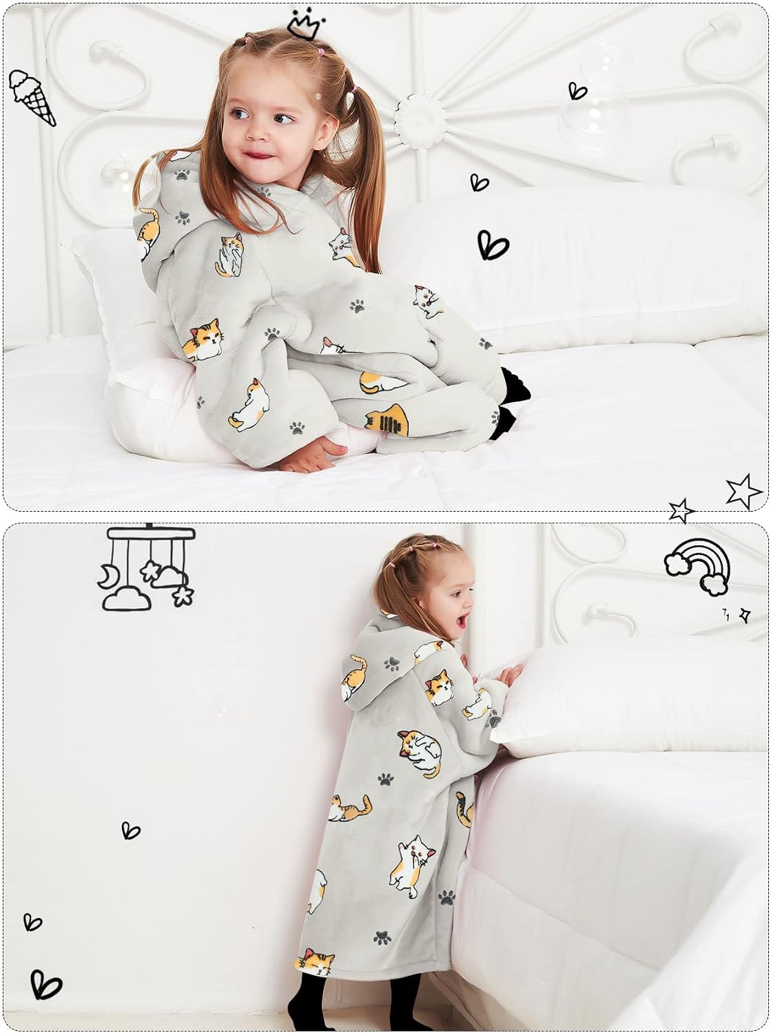 KFUBUO Wearable Blanket Hoodie for Adults Sherpa All Patterns Cat Oversized Sweatshirt Blanket with Pockets for Women