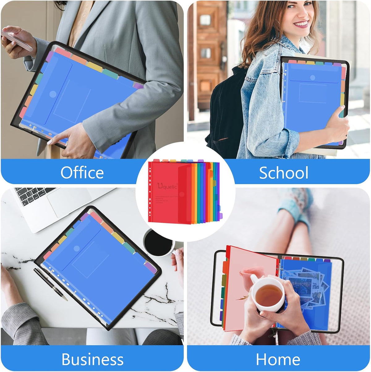 Uquelic Document Organizer, Soft PVC 3 Ring Binder with 12 Pockets