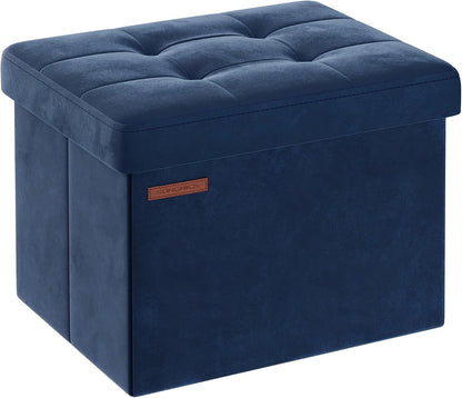 SONGMICS Small Folding Storage Ottoman, Foot Rest Stool, Cube Footrest, Synthetic Leather, 12.2 x 16.1 x 12.2 Inches, 286 lb Capacity, for Living Room, Bedroom, Dorm, Ink Black ULSF100B01