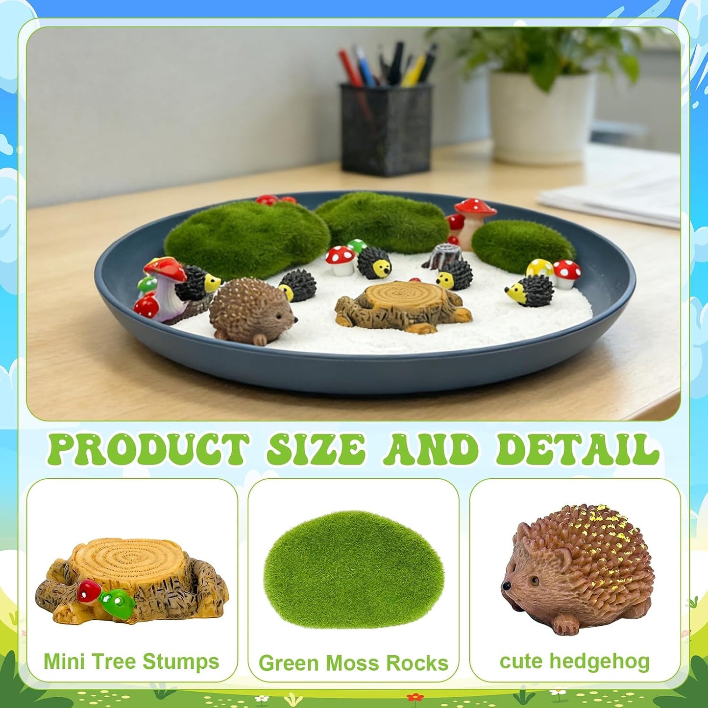 Zen Garden for Desk with Tray Sand Tools Cat Figurines DIY Micro Landscape Ornaments Miniature Meditation Sand Garden Stress Relief Desk Decor for Cat Lover Gifts