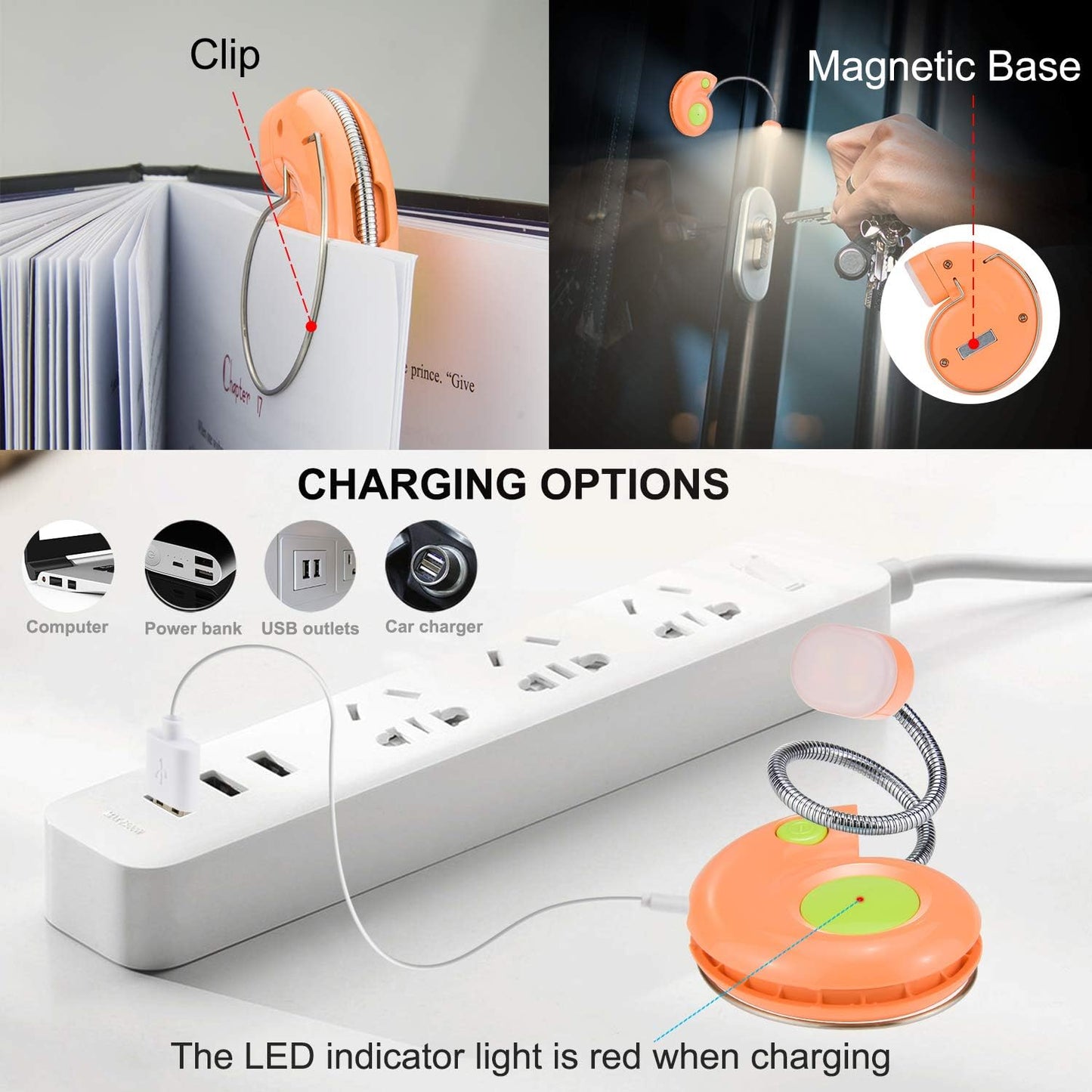 Kids Rechargeable Book Light, Clip on Reading Light for Kid, Kids Reading Lights, Amber Book Light for Reading in Bed, 2 Lighting Modes, Blue Light Blocking, Bookmark Light for Bookworms-Pink