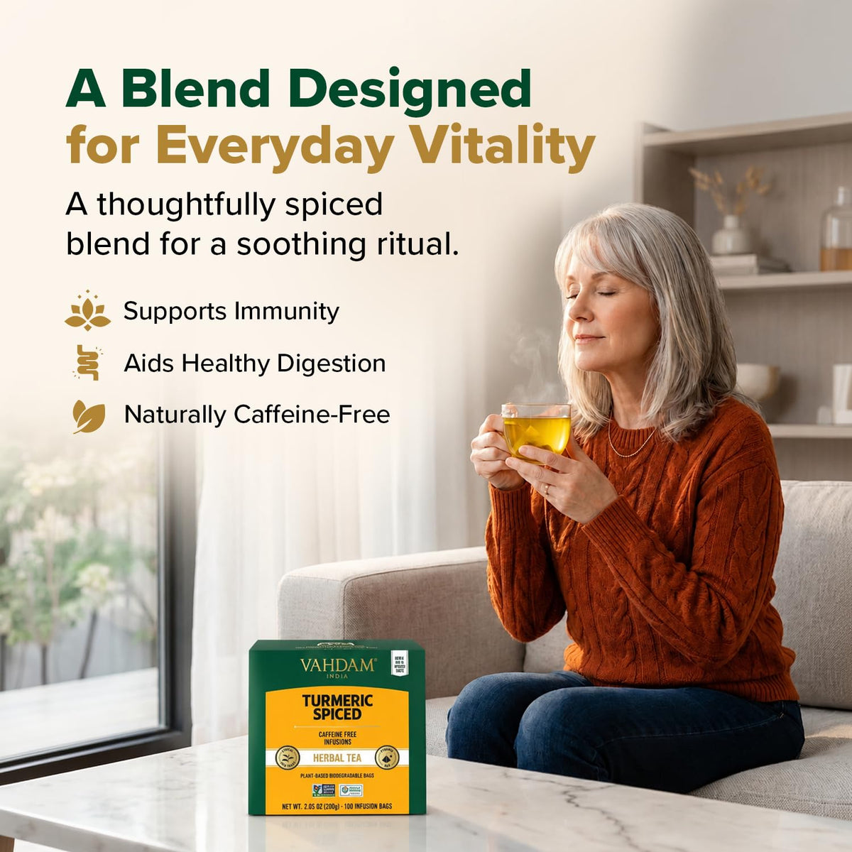 VAHDAM Turmeric Ginger Cinnamon Tea Bags with Black Pepper (100 Count)