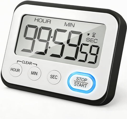 Digital Kitchen Timer Magnetic Loud Alarm, Large LCD Screen Silent/Beeping Multi-Function for Teachers Classroom Kids, Black