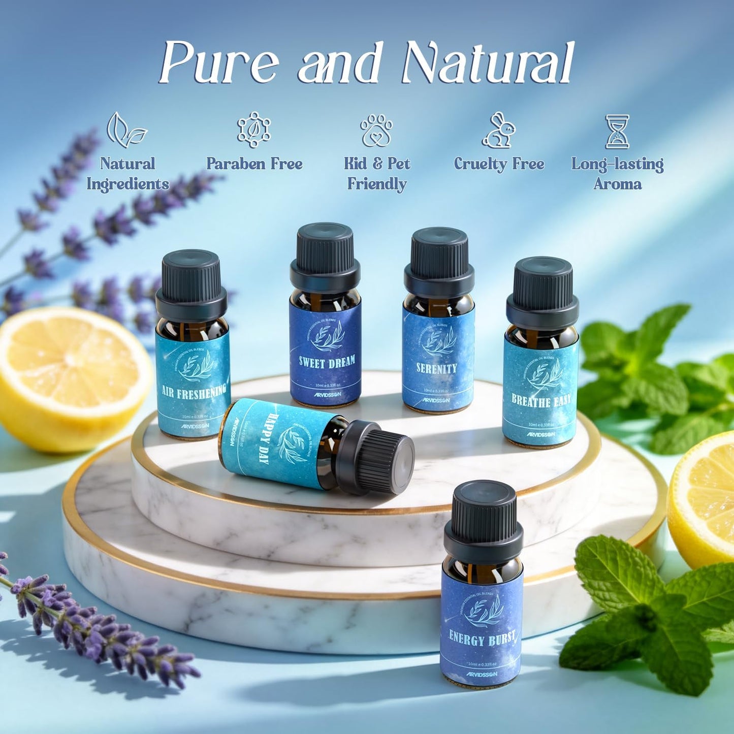 ARVIDSSON Floral Essential Oils Set, Natural Flower Essential Oil Gift for Women - Rose, Gardenia, Cherry Blossom, Honeysuckle, Lilac, Blue Lotus, Scented Oil for Diffuser, Valentines Day Gift for Her