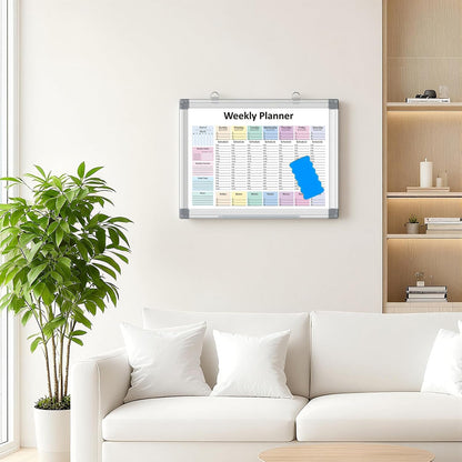 Weekly Hourly Planner Dry Erase Whiteboard with Silver Aluminium Frame for Wall -12" x 16"Hanging Removable Daily Weekly Weekly Planner and Hourly Schedule Checklist (16" x 12")