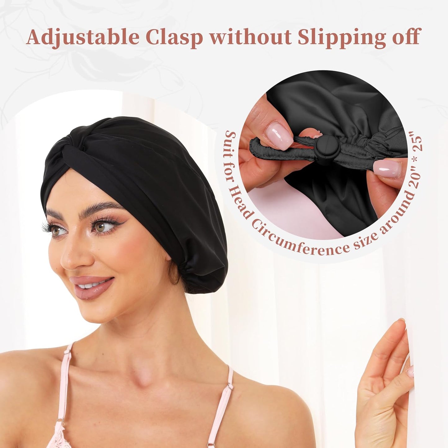 Adjustable Silk Satin Bonnet for Sleeping Hair Wrap, Double Layer Sleep Cap, Night Turban for Large Long Curly Braid Women Men Hair - Matcha Green
