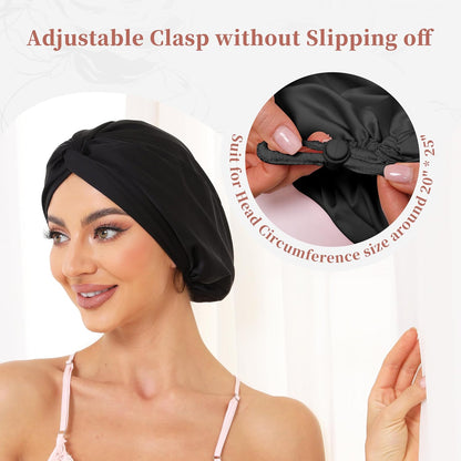 Adjustable Silk Satin Bonnet for Sleeping Hair Wrap, Double Layer Sleep Cap, Night Turban for Large Long Curly Braid Women Men Hair - Matcha Green