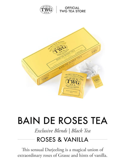 TWG Tea | Bain de Roses Tea | Black Tea | Rosebuds & Rose Petals | 15 Hand Sewn Cotton Teabags | Gift Set