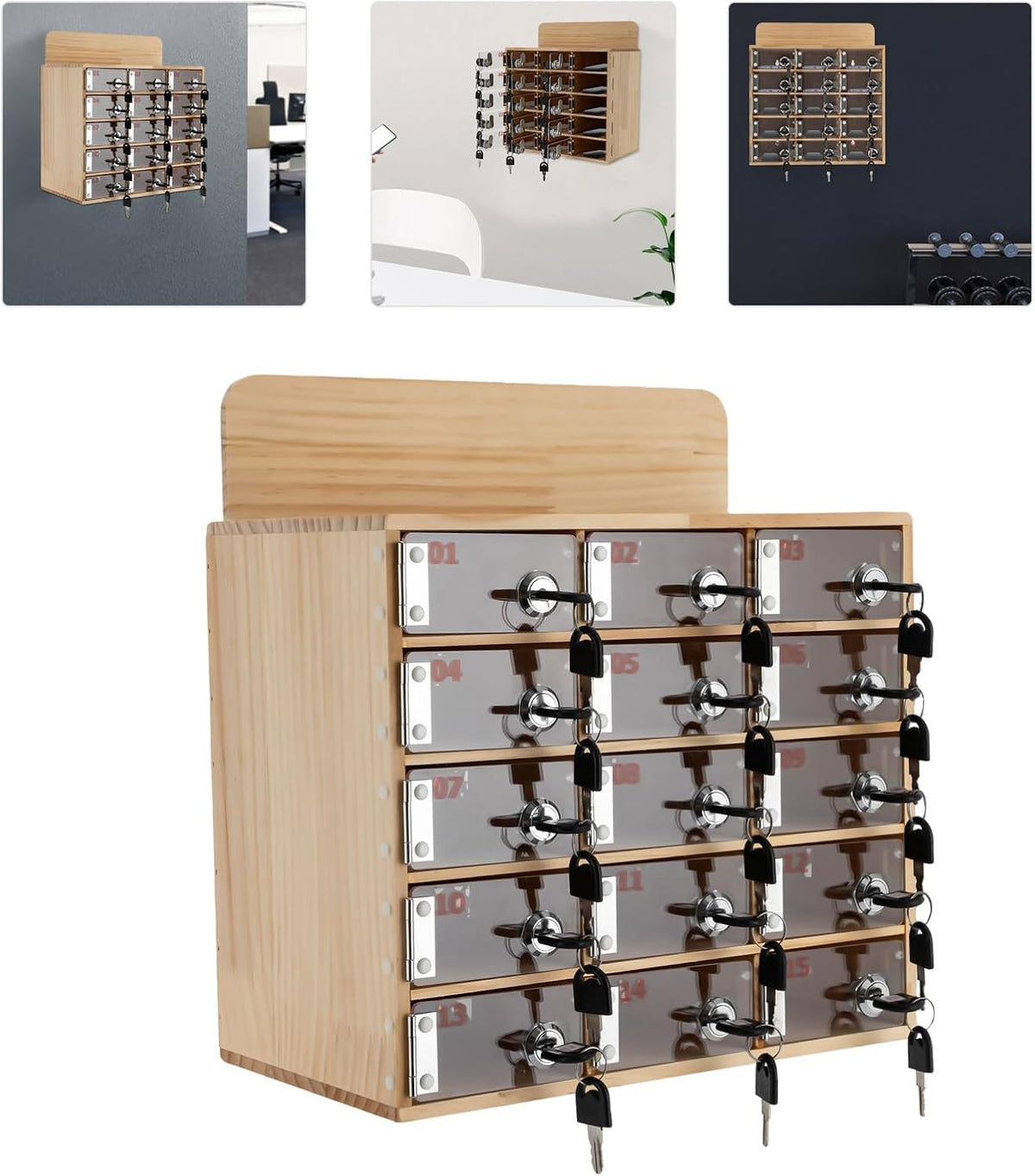 20-Slot Cell Phone Locker Box, Wood/Acrylic, Wall/Desk with Locks and Keys