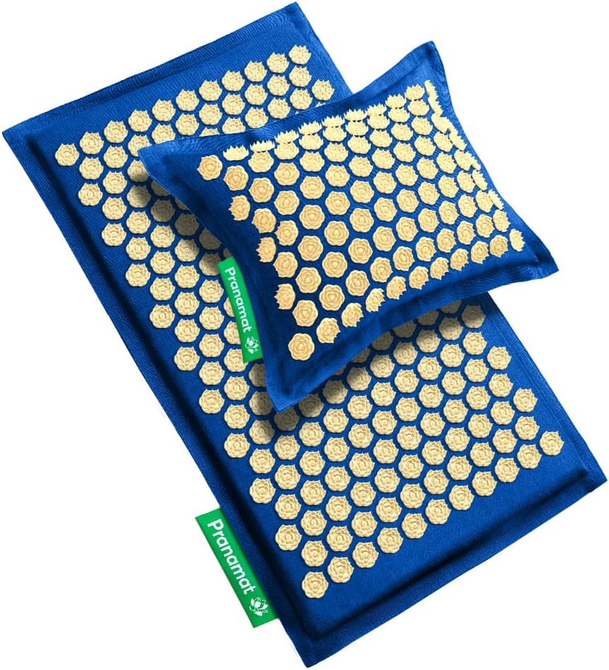Pranamat Acupressure Large Mat and Pillow Set, Premium Acupressure Therapy for Pain Relief and Relaxation, Handcrafted in Europe with Sustainable and Natural Materials (Obsidian)