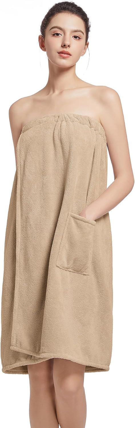 Women'S Soft Wrap Towel Full Length，Bath Robe After Shower Female Plush Long，Spa Bathrobes Lightweight With Pockets