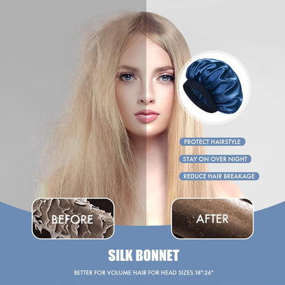 Satin Silk Bonnet for Sleeping, Double Layer Silk Sleep Cap for Men & Women, Soft Satin Lined Bonnet for Curly Hair