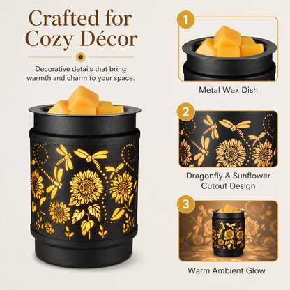 kobodon Wax Melt Warmer Metal Wax Warmer for Scented Wax Electric Fragrance Candle Oil Burner 2 in 1 Wax Melts as Gifts for Moms Grandma Women Girls(Sunflower)