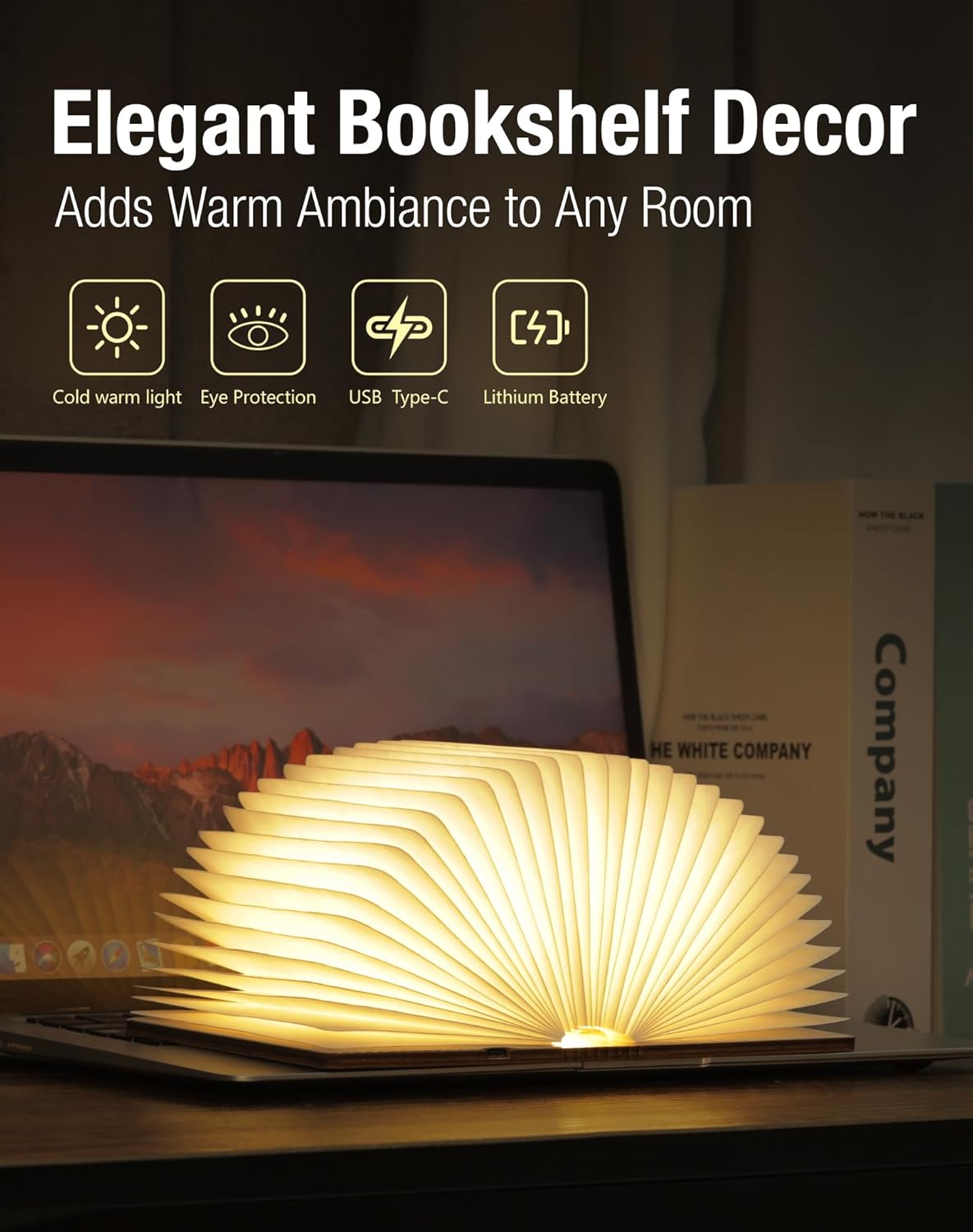 4.7 Inch Wooden Book Lamp, Book Lovers Gifts,Teacher Appreciation Gifts for Women, Folding Book Light, LED Ambient Lighting, Magnetic Mood Lighting for Home&Library Decor (Walnut)
