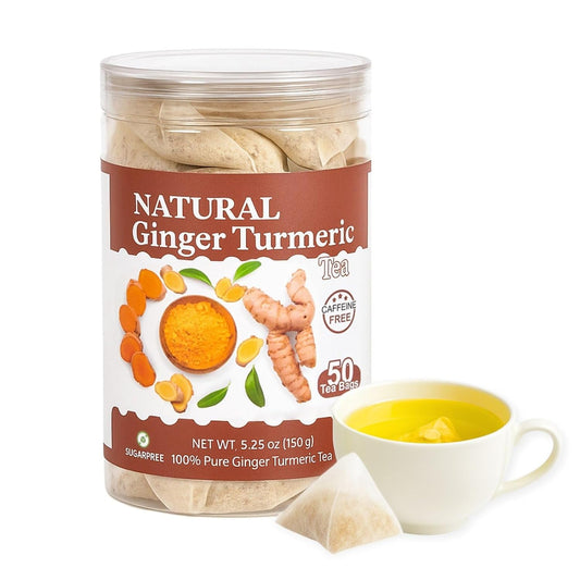 50 Ginger Turmeric Tea Bags – Premium Herbal Turmeric and Ginger Tea, Caffeine-Free