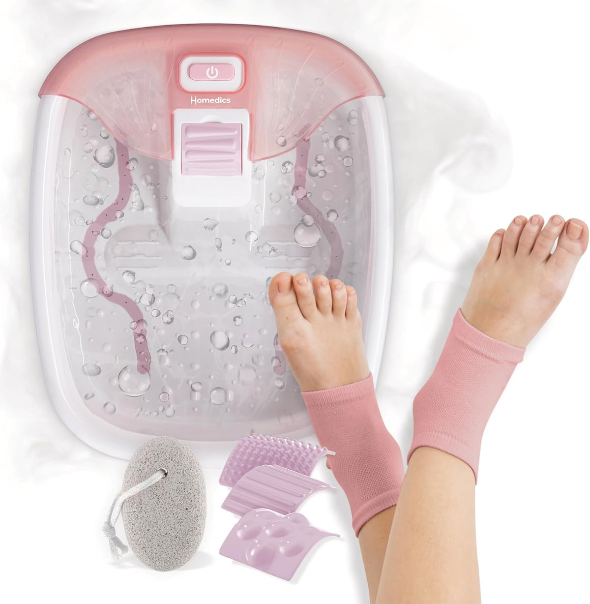 HoMedics Bubble Bliss Deluxe Foot Spa with Heat Massaging Arch, 3 Acupressure Attachments, Splash Guard, Raised Nodes Creates Bubbles, Improves Circulation, Soothe Tired Muscles