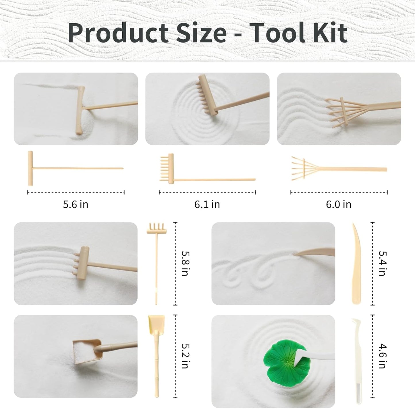 Mini Zen Garden Kit for Desk 11.8x7.8'' Japanese Home Decor Zen Sand Garden | Includes Rake, Rocks and Figures, Meditation Gifts Set for Home,Office Desk＆Meditation Room, Zen Sand Tray Therapy