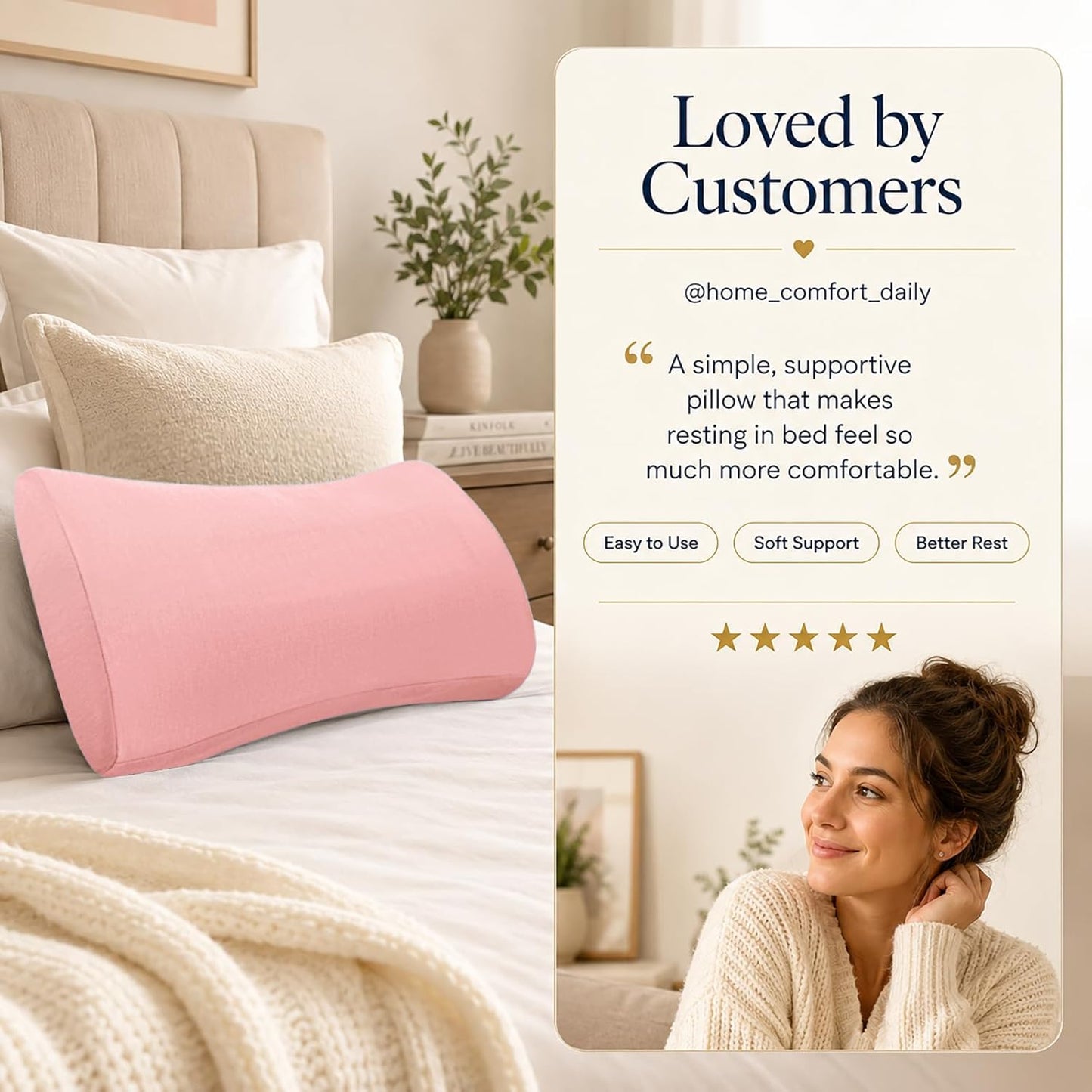 Lumbar Support Pillow for Bed Relief Back Pain: Lower Back Pillow for Sleeping - Memory Foam Waist Pillow - Back Wedge Bolster Pillow for Side, Back&Stomach Sleepers - Bed Rest Pillow for Car, Sofa