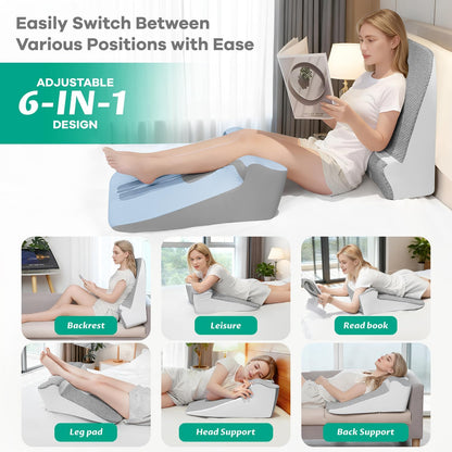 Ergonomic Wedge Pillow for Sleep Apnea Memory Foam Reading Pillow for Back, Neck & Head Comfortable Support-Grey(Extra Large)