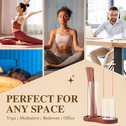 2 in 1 Incense Holder for Sticks with Glass Ash Catcher, Upside Down Anti-Ash Incense Stick Burner, Modern Vertical Incense Holder for Yoga, Spa, Meditation and Home Decor （Black）
