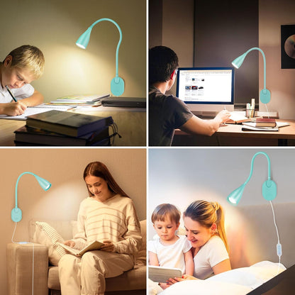 LiFMIRA Wall-Mounted LED Bedside Reading Light with USB Charging Port, 10-Level Dimmable & Adjustable 5 Color, Plug-in Adhesive Night Lamp for Books in Bed, Eye-Caring Bedroom Lighting (Black)
