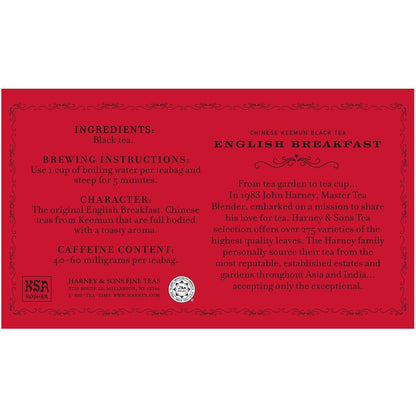 Harney & Sons English Breakfast Black Tea Bags, 50 Count