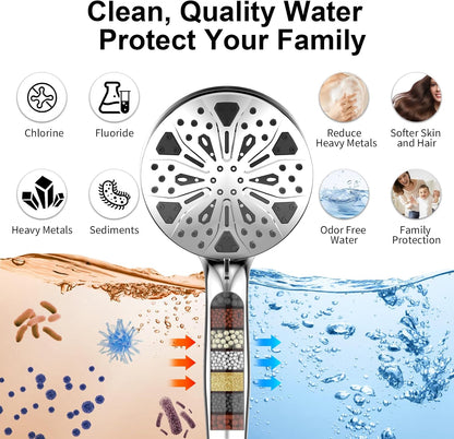 Rain Shower Head with filtered Handheld High Pressure rainfall Shower Heads with Handheld Spray Combo Adjustable one-piece stand daul shower head Built-in Magnetic Docking and Power Jets
