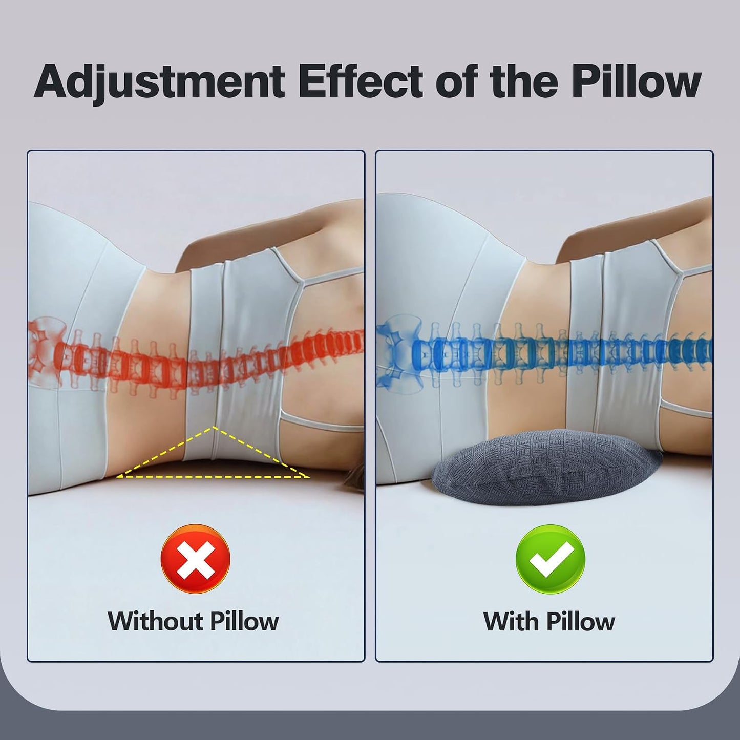 COMFYTHERA Lumbar Support Pillow for Sleeping Memory Foam Lumbar Support Cushion for Lower Back Pain Relief, Back Support Bed Pillow Waist Support (Dark Blue, Large)