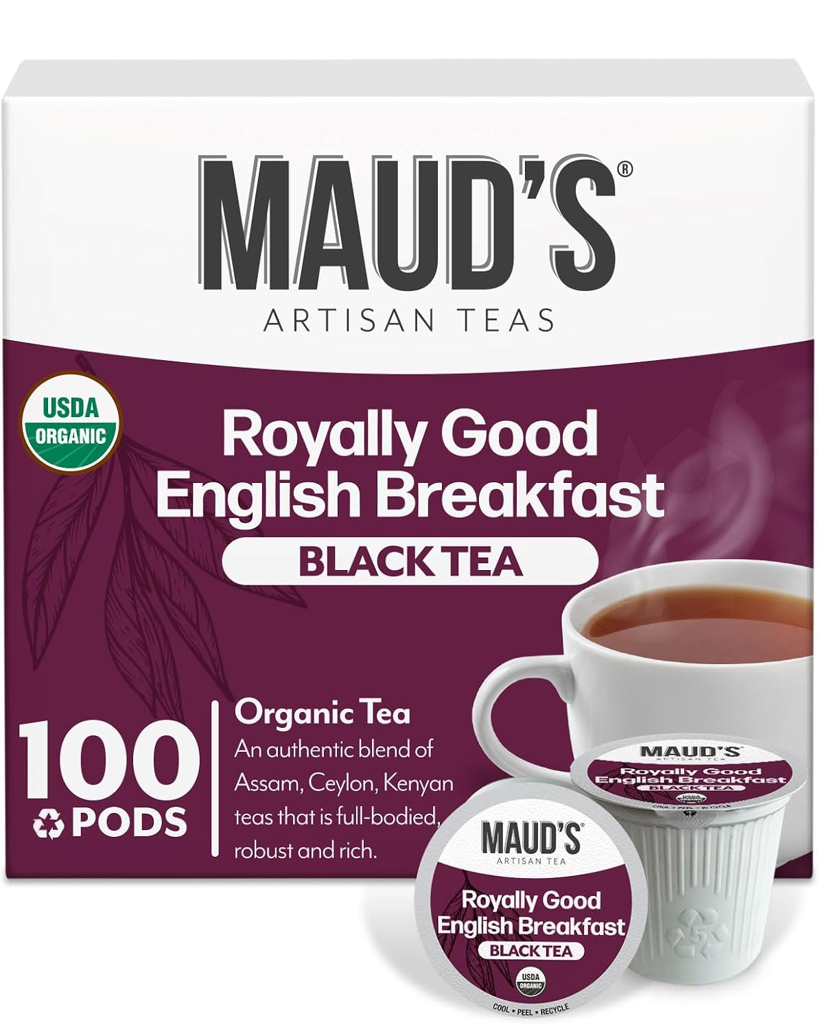 Maud's Organic Chamomile Lavender Tea Pods, 24 ct, Single Serve Pods – 100% Gourmet Blended Tea Leaves, Compatible with Keurig K Cups Maker