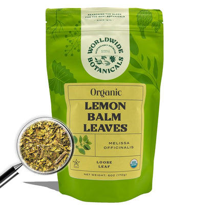 Worldwide Botanicals Organic Lemon Balm Tea, 1Lb - Loose Leaf Premium Herbal Tea | 100% Pure Lemon Balm Leaves | For Stress Relief and Good Digestion | Kosher