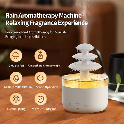 Bedroom Cloud Rain Humidifier, Essential Oil Diffuser with 7-Color LED Mood Light, Bedroom Sleep Aid with White Noise Rain Sound, Auto Shutdown Protection, Suitable for Home/Office/Daycare (White)