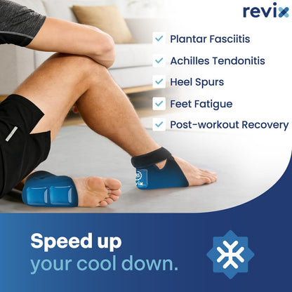 REVIX Heel Ice Pack Wraps for Achilles Tendonitis & Plantar Fasciitis with 45-Min Long Lasting Cold Therapy, 2 Packs Lightweight Gel Ice Pack for Heel Relaxation, Reusable Ice Wrap for Feet Swelling