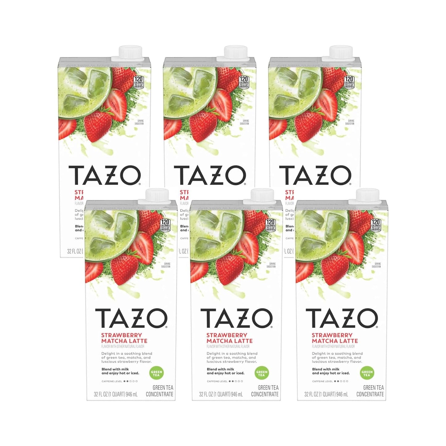 TAZO Strawberry Matcha Latte Concentrate, Sweetened Green Tea and Matcha Flavor, 32 Fl Oz Carton (Pack of 2)